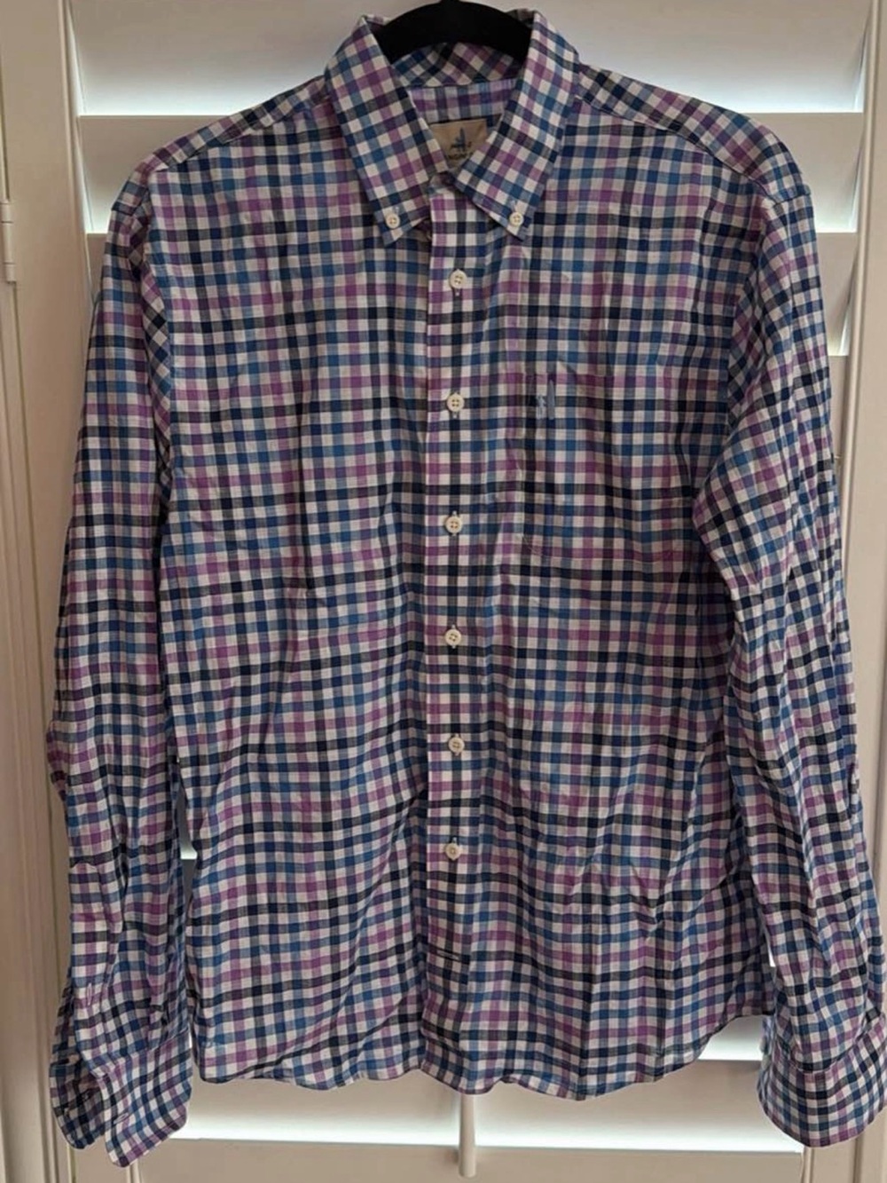 Men's Button-Down Plaid Shirt in Blue & Purple